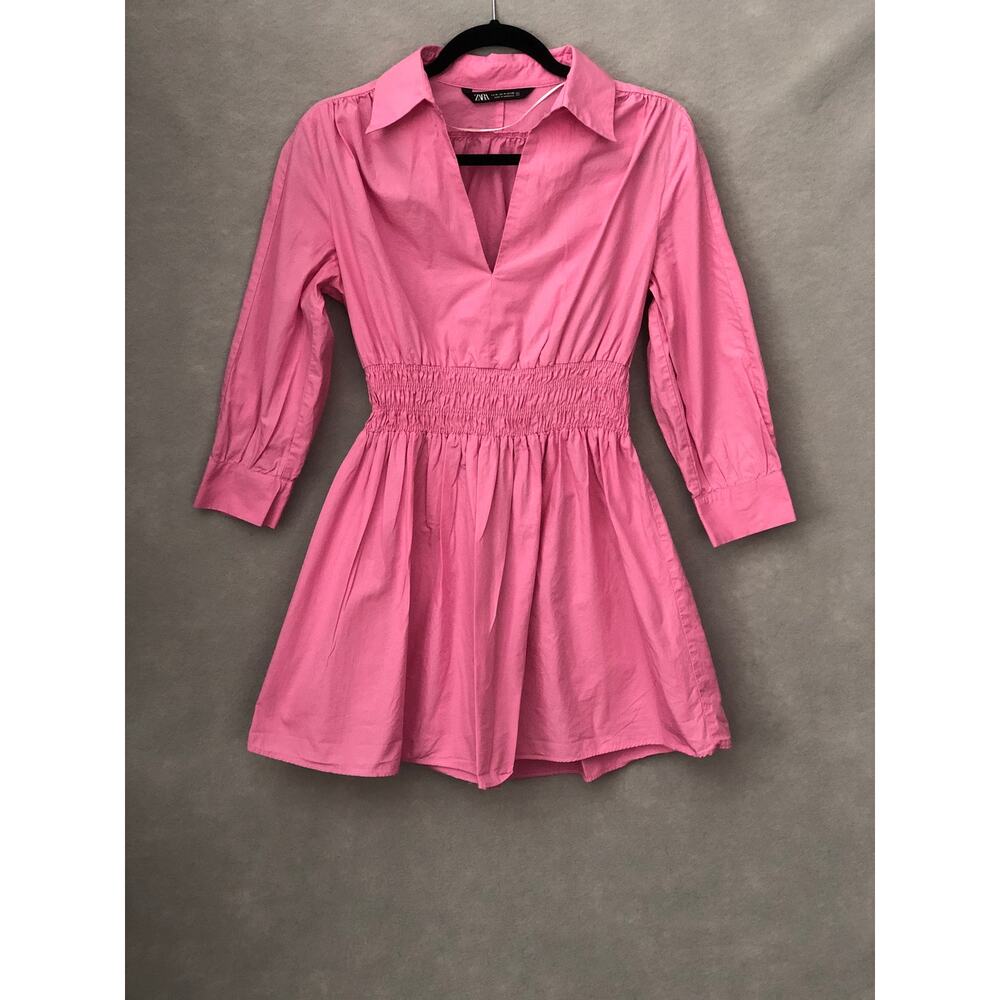 Zara Pink Smocked Waist Midi Dress